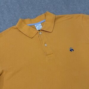 Brooks Brothers 1818 Performance Polo Shirt Mens L Slim Fit Yellow Pique Cotton